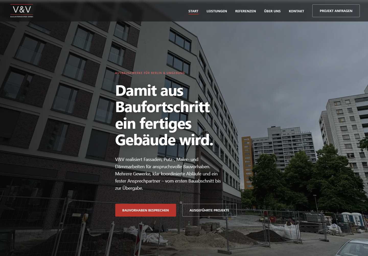 Vorschau der Website von V&V Bauunternehmen